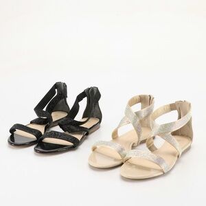 Enzo Angiolini Embellished Peytin Sandals, (2 pairs) Black and Silver with boxes